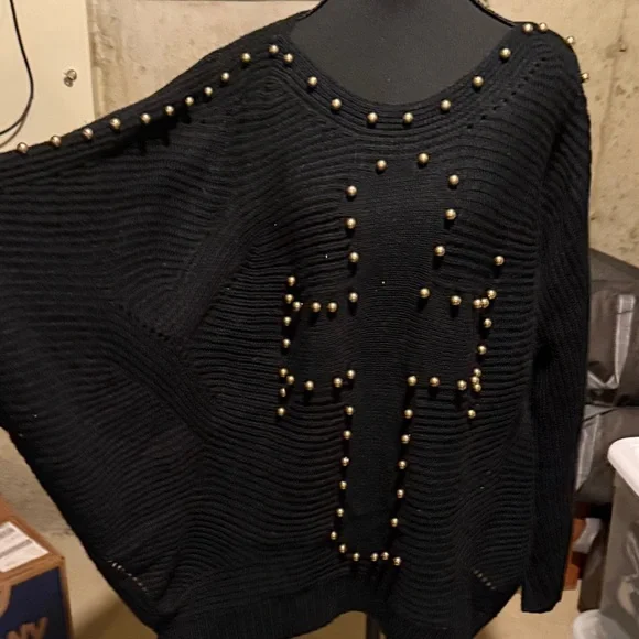 Chic Black Sweater with Studded Accents - Picture 3 of 7